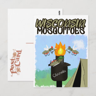 Cartão Postal Cartoon de Wisconsin Mosquitos - Camping de Tiki