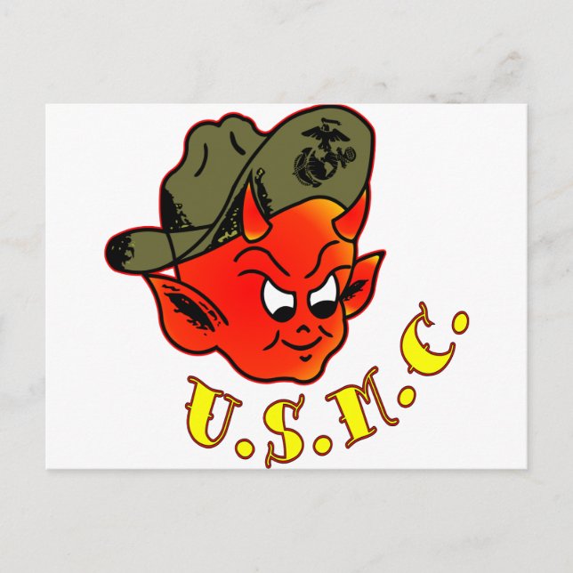 Cartão Postal Cartoon Devil Marine Corps (Frente)
