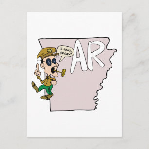 Cartão Postal Cartoon do Arkansas AR Map & Douglas MacArthur
