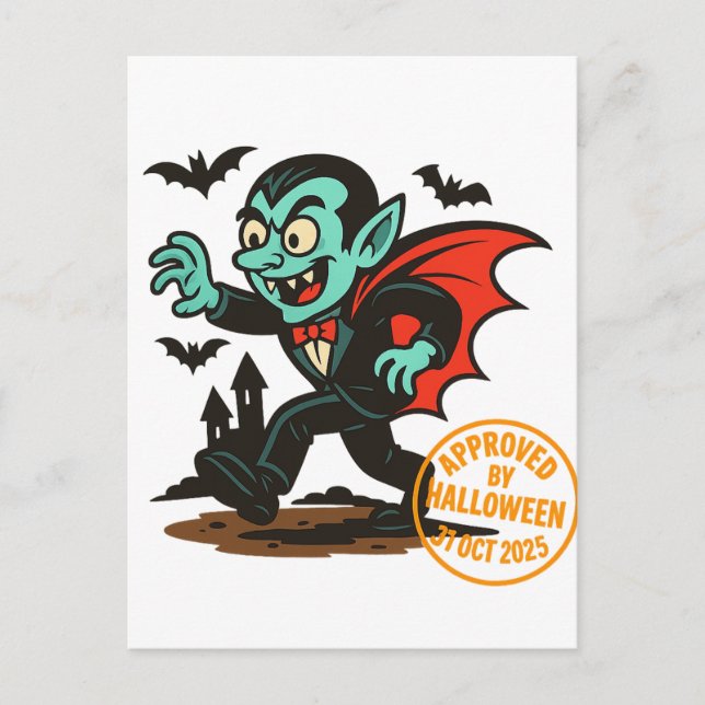 Cartão Postal Cartoon Dracula Vampiro - Aprovado pelo Halloween (Frente)