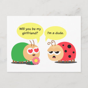 Cartão Postal Cartoon Engraçado - Beetle Mistook Ladybug como m