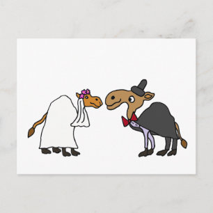 Cartão Postal Cartoon Engraçado Camel Bride e Casamento de Groo