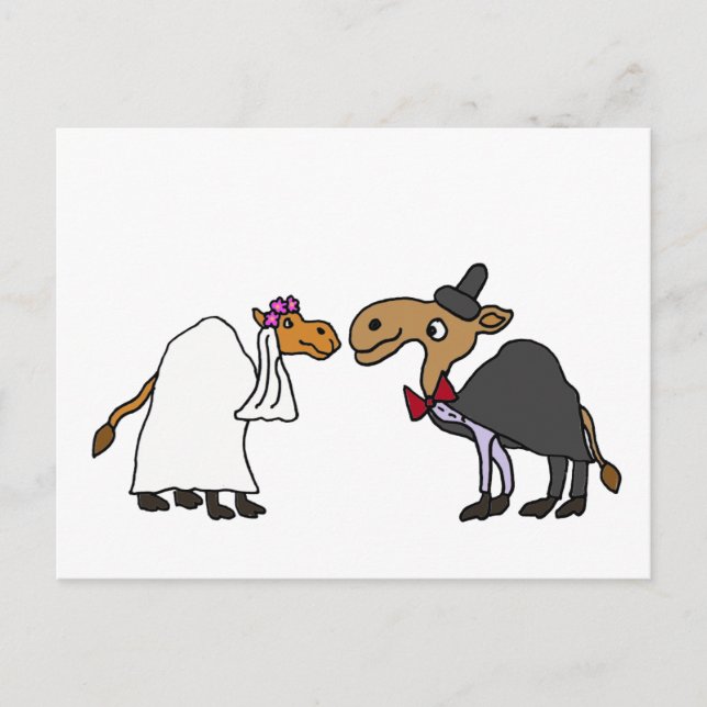 Cartão Postal Cartoon Engraçado Camel Bride e Casamento de Groom (Frente)