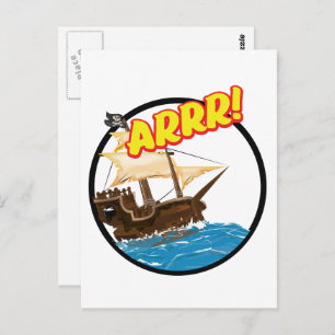 Cartão Postal Cartoon engraçado Navio pirata