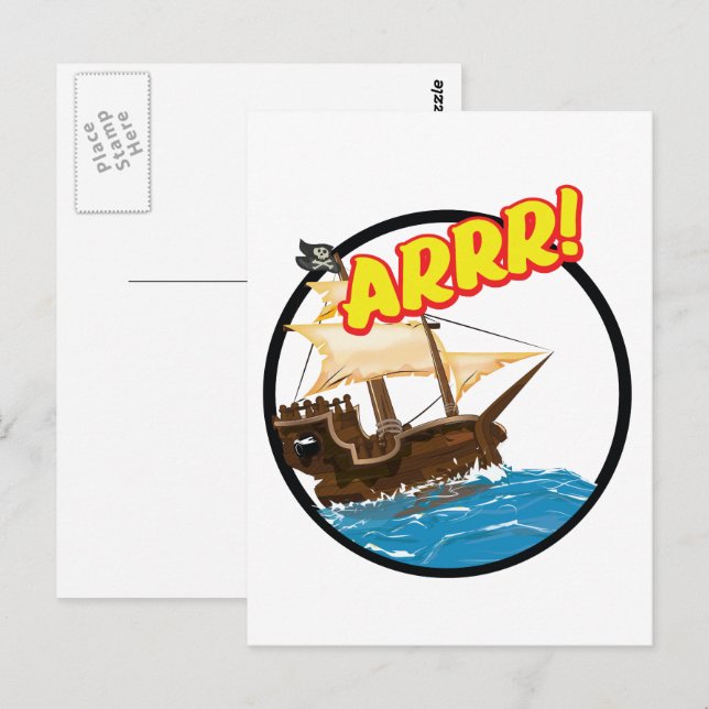 Cartão Postal Cartoon engraçado Navio pirata (Frente/Verso)
