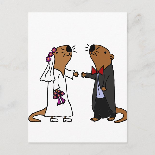 Cartão Postal Cartoon Engraçado Otter Wedding (Frente)