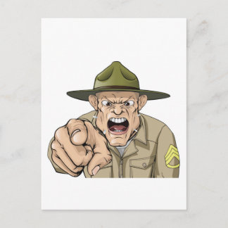 Cartão Postal Cartoon furioso sargento do exército gritando