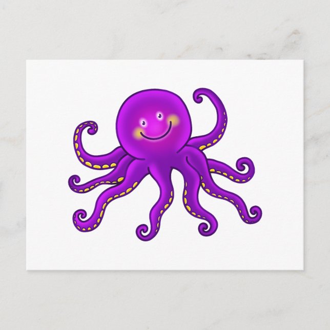 Cartão Postal Cartoon Gato de Octopus Oceânico Púrpura Aquático  (Frente)
