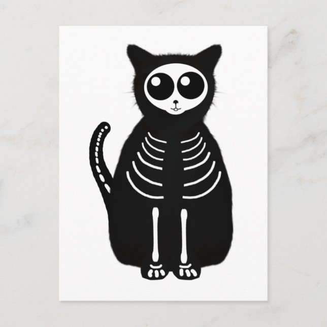 Cartão Postal Cartoon Gato Skeleton de Halloween (Frente)