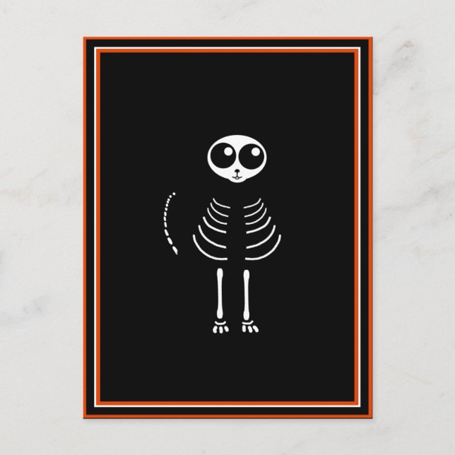 Cartão Postal Cartoon Gato Skeleton de Halloween (Frente)
