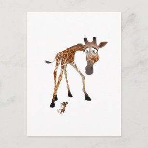 Cartão Postal Cartoon Giraffe e Mouse