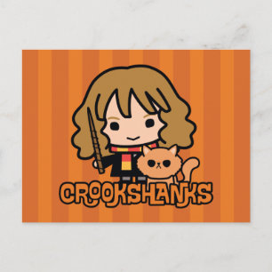 Cartão Postal Cartoon Hermione e Crookshanks