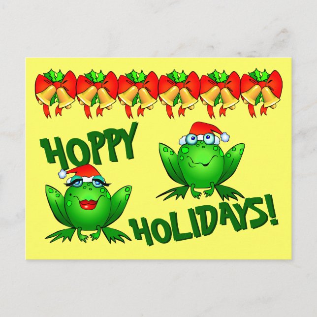 Cartão Postal Cartoon Hoppy Holidays Sapos de Natal Belis Arcos (Frente)
