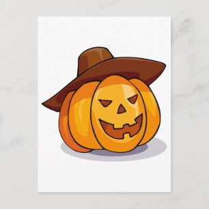 Cartão Postal Cartoon Jack-o-Lanterna Pumpkin Vestindo Chapéu de