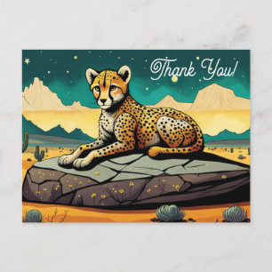Cartão Postal Cartoon Leopardo Selvagem No Deserto Obrigado