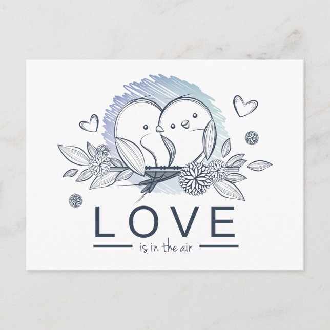 Cartão Postal Cartoon Lovebird Purple Love Casamento (Frente)