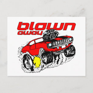 Cartão Postal Cartoon Muscle Car Blown Away