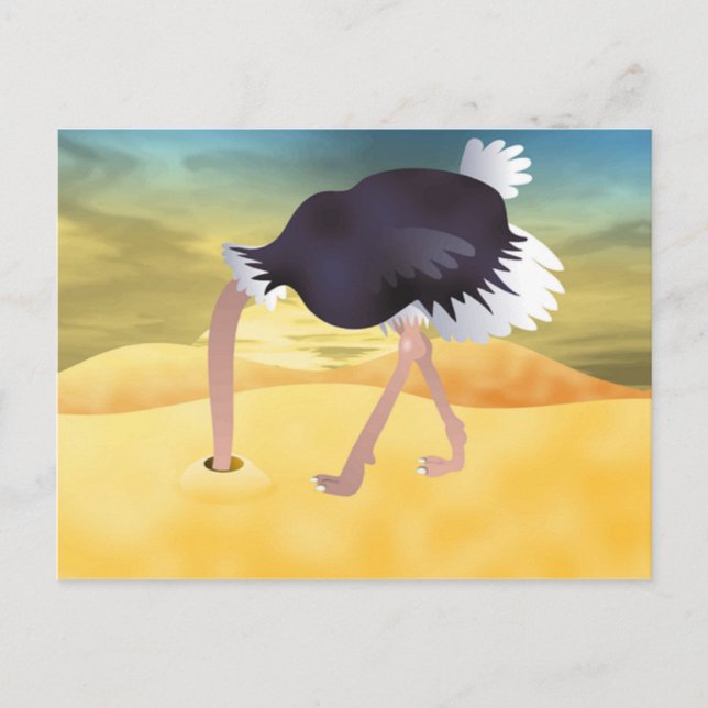 Cartão Postal Cartoon Ostrich Com Areia De Cabeça (Frente)