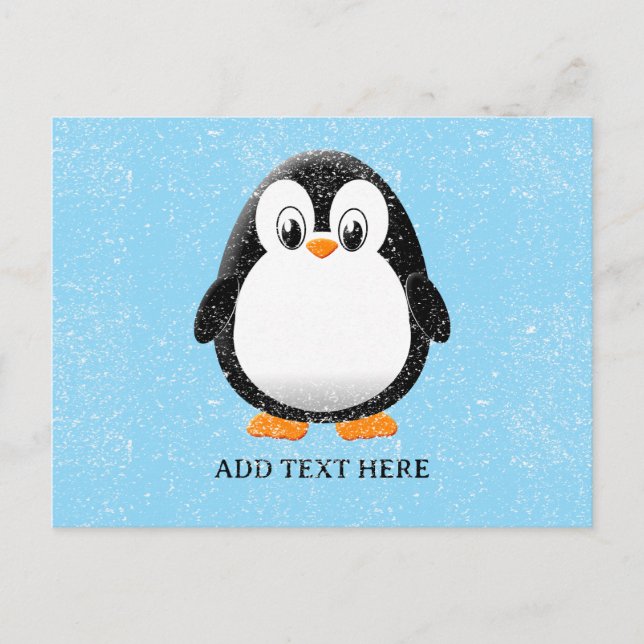 Cartão Postal Cartoon Pinguim Bonito Personalizado Inverno (Frente)
