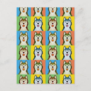 Cartão Postal Cartoon Pop-Art Siberian Husky Dog