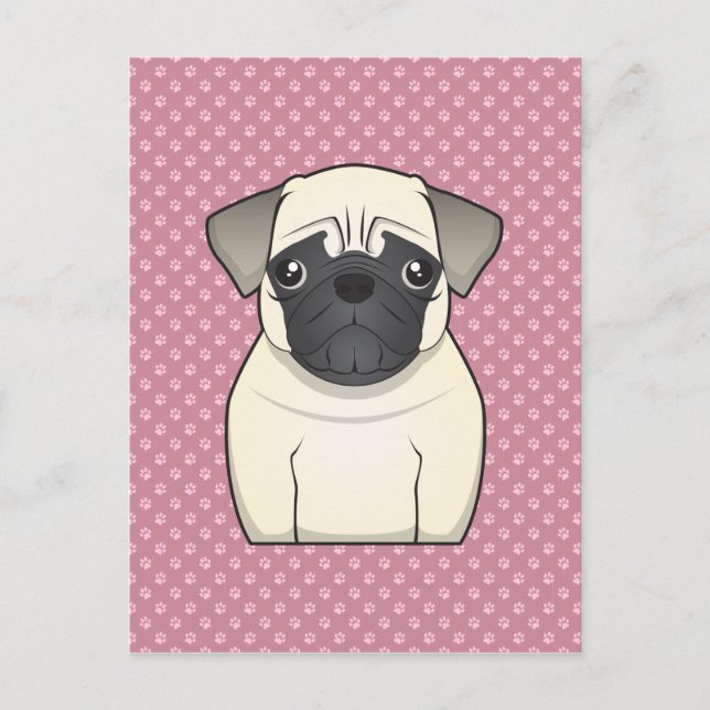 Cartão Postal Cartoon Pug (Frente)