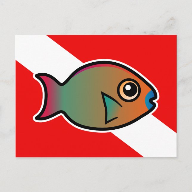 Cartão Postal Cartoon Rainbow Parrotfish Dive Flag (Frente)