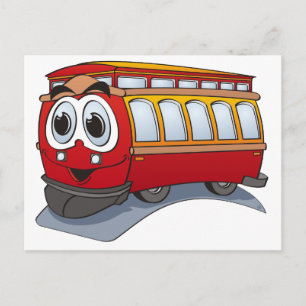 Cartão Postal Cartoon Red Trolley
