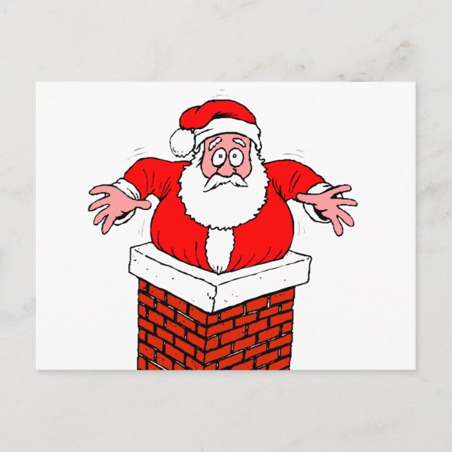 Cartão Postal cartoon Santa Claus got stuck in the chimney (Frente)