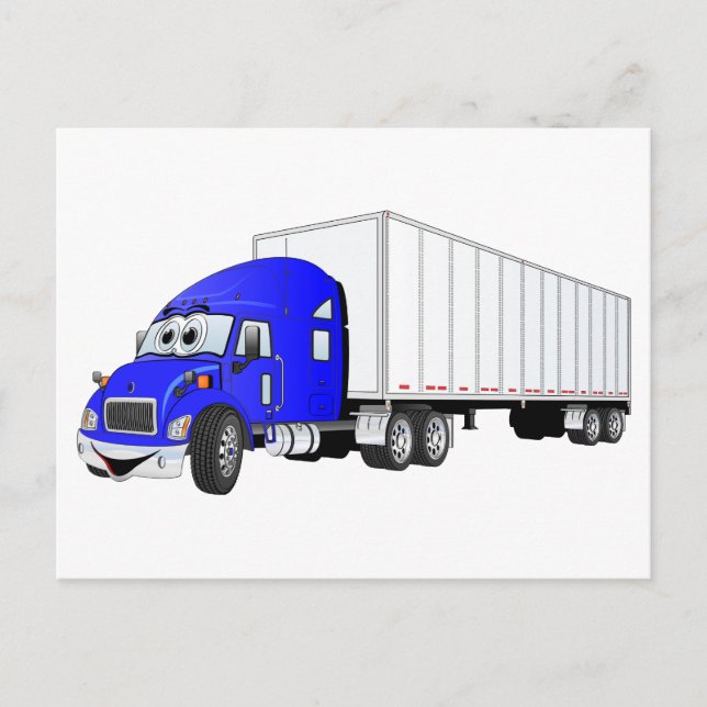 Cartão Postal Cartoon Semi Truck Blue Trailer (Frente)