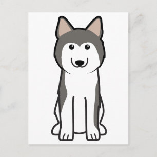 Cartão Postal Cartoon Siberian Husky Dog