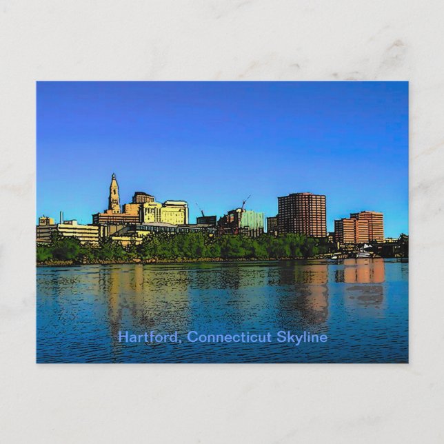 Cartão Postal Cartoon Skyline do Hartford Connecticut (Frente)