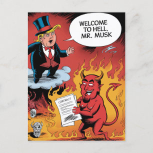 Cartão Postal Cartoon Trump Bem-vindo ao Inferno Sr. Musk