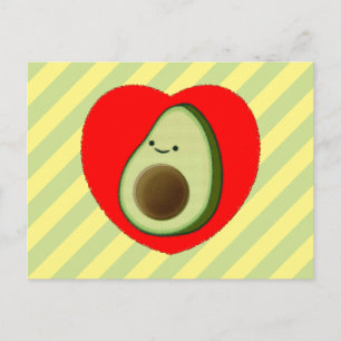 Cartão Postal Cartoon Verde Bonito Avocado Em Coração Vermelho