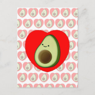 Cartão Postal Cartoon Verde Bonito Avocado Em Coração Vermelho