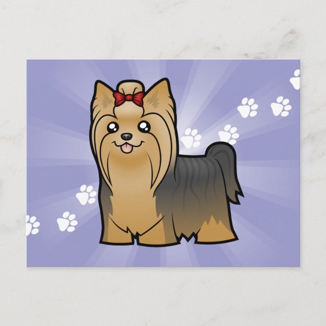 Cartão Postal Cartoon Yorkshire Terrier (cabelo comprido com arc (Frente)