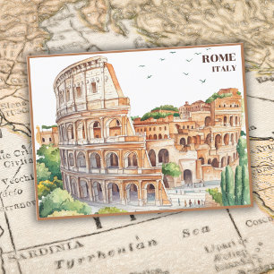 Cartão Postal Cartum Colosseum Viagem de Arte de Roma Itália