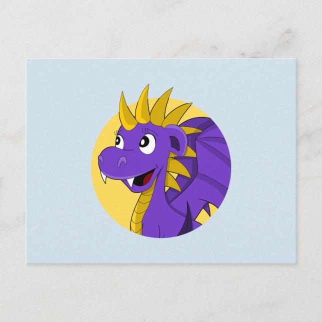 Cartão Postal Cartum de dragão roxo (Frente)