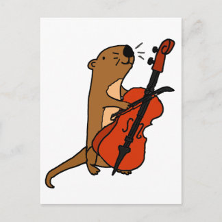 Cartão Postal Cartum Engraçado de Lontra-Marinha Tocando Cello