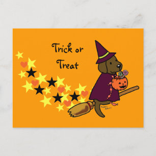 Cartão Postal Cartum Labrador de Chocolate das Halloween 1