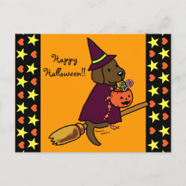 Cartão Postal Cartum Labrador de Chocolate das Halloween 1