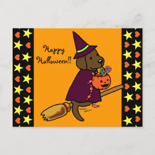 Cartão Postal Cartum Labrador de Chocolate das Halloween 1