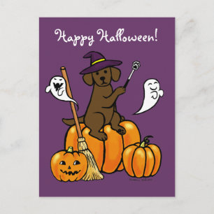 Cartão Postal Cartum Labrador de Chocolate Halloween 2