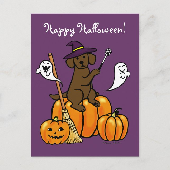 Cartão Postal Cartum Labrador de Chocolate Halloween 2 (Frente)
