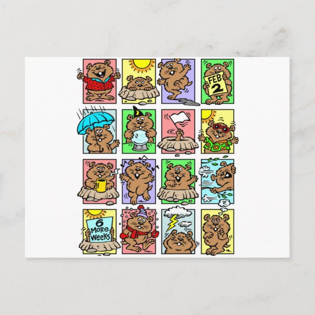 Cartão Postal Cartuns Engraçados do Dia do Groundhog (Frente)