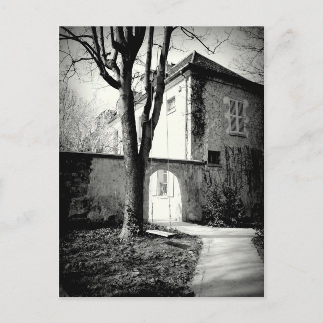 Cartão Postal Casa antiga e jardim em Montmarte (Frente)