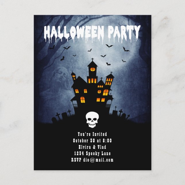 Cartão Postal Casa Assaltada Spooky com Espírito Azul (Frente)