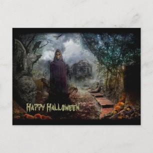 Cartão Postal Casa assombrada assustador e seu proprietário do