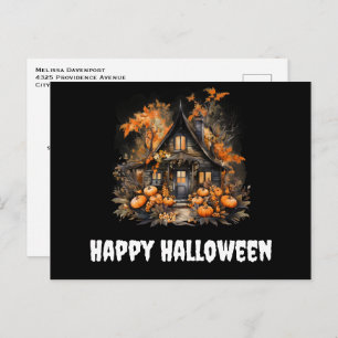 Cartão Postal Casa assombrada com o Dia das Bruxas