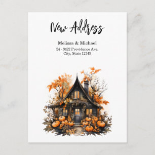 Cartão Postal Casa assombrada com Pumpkins Halloween Nova Casa