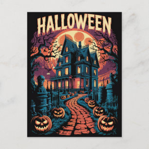 Cartão Postal Casa Assombrada de Halloween Abóbora Assustadora  